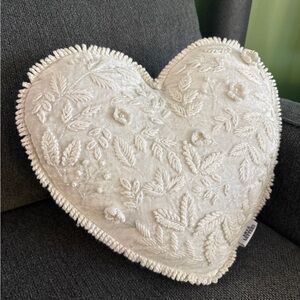 T.J.Maxx Cream Heart-Shaped Embroidered Pillow